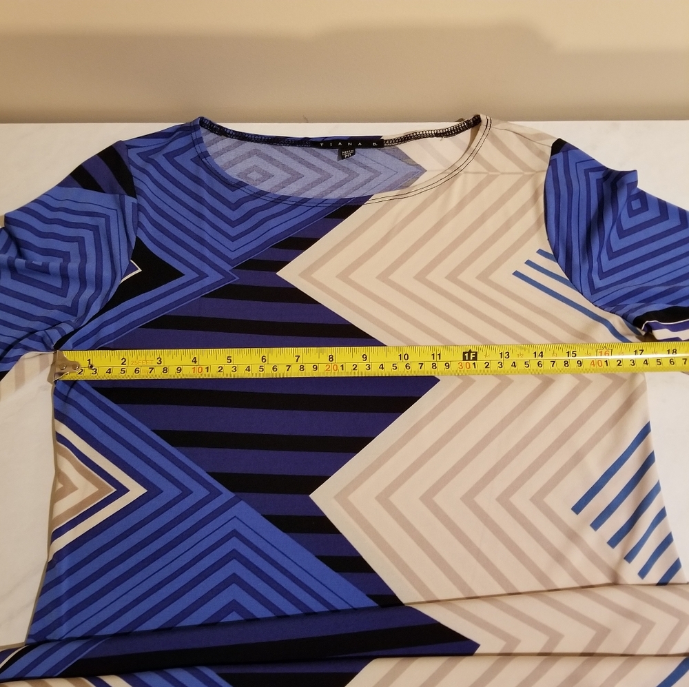 Tiana B. Shift Dress Geometric Stripe Design Blue Cream Nude - Picture 12 of 12